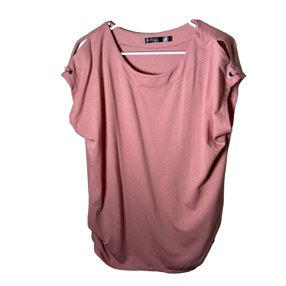 Cure. Blouse Women's 2XL Round Neck Thermal Short Sleeve Slit Sleeve Shirt Top